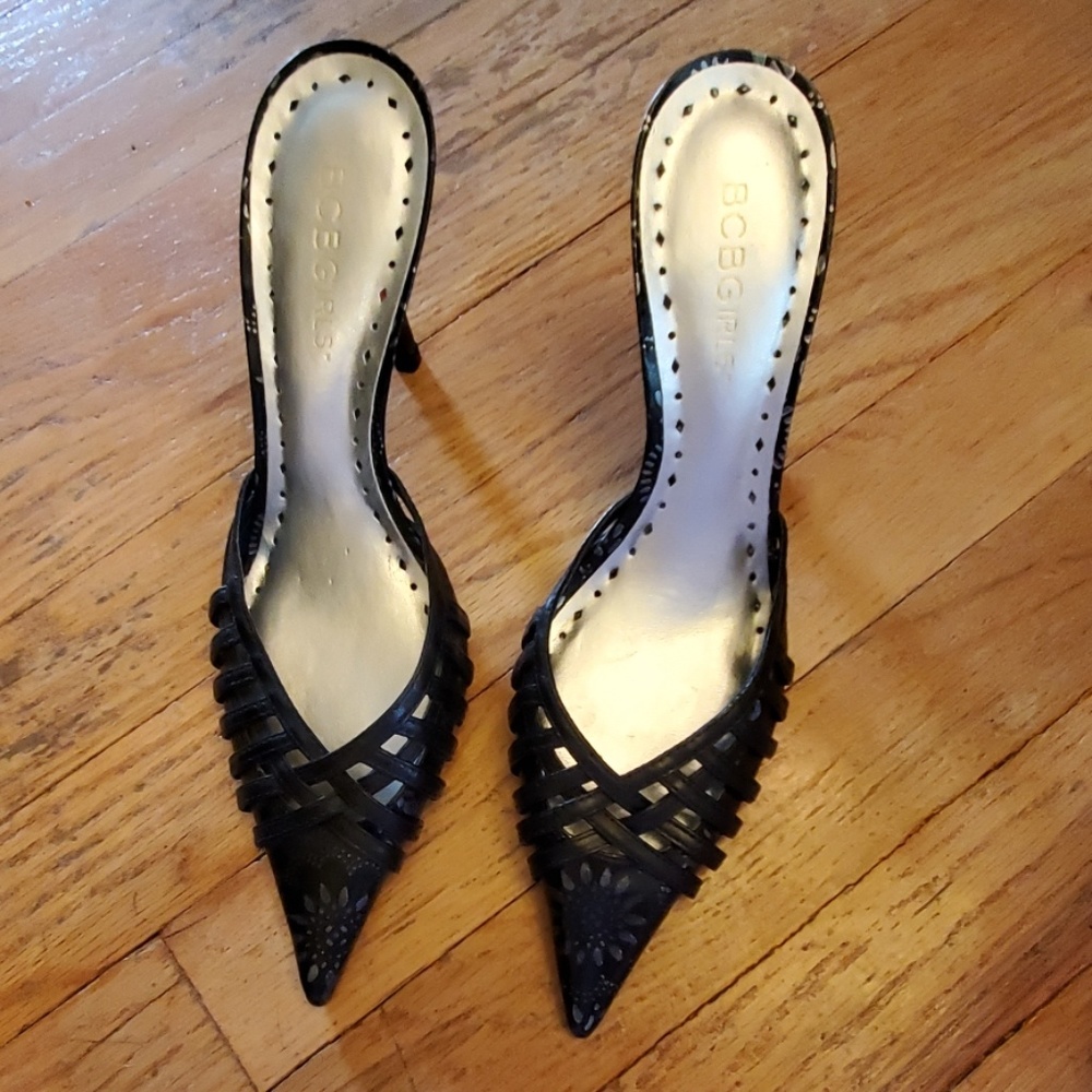 BCBGirls Women's Black Leather Slip-on Dress Shoes